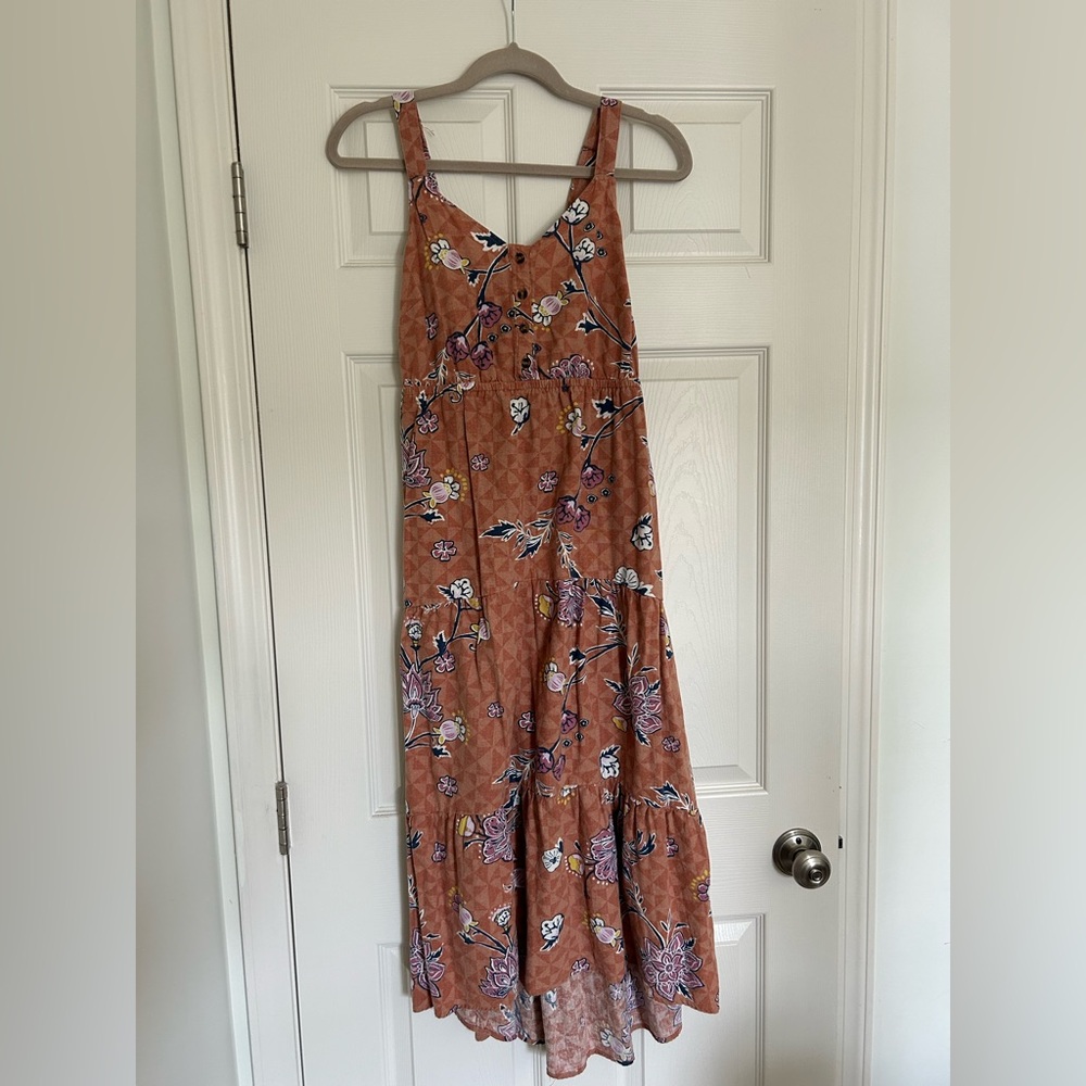 Burnt Orange Floral High-low Tiered Midi Dress! Sonoma, Size S.